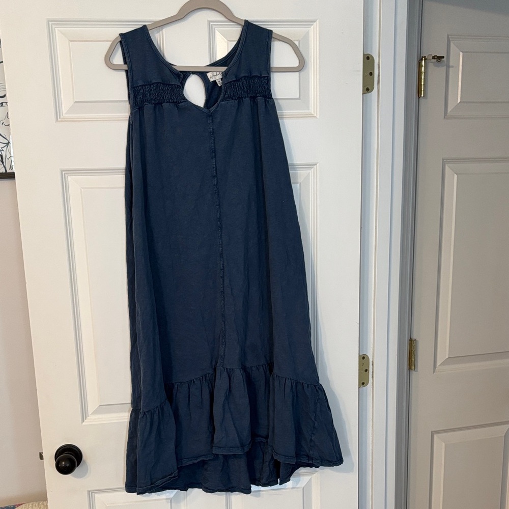 Wonderly Navy Blue Strapless Ruffle-Hem Sundress